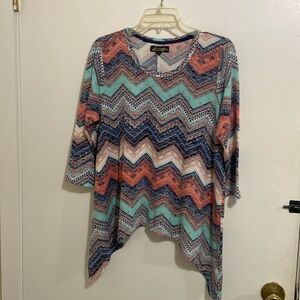 Absolutely Famous turquoise coral Aztec chevron top size 1X